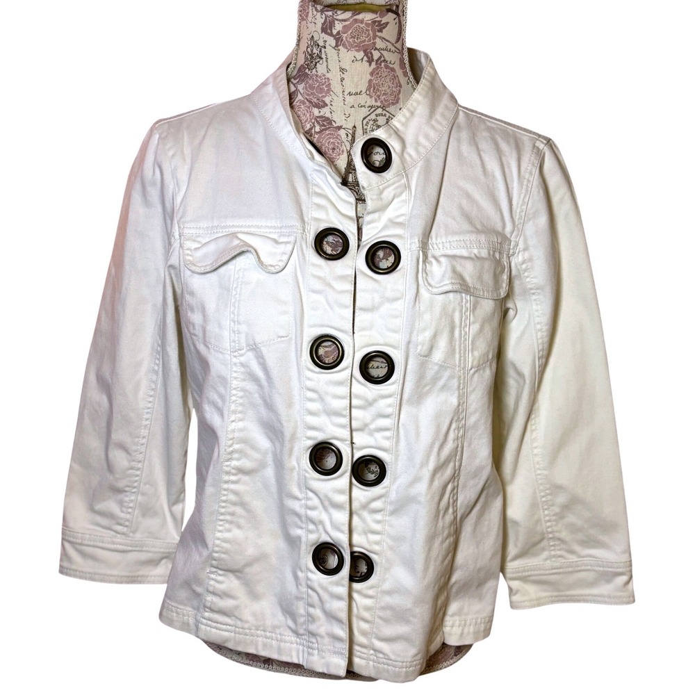Vintage Y2K LAL White Cropped Denim Jacket Lace-Up Front, Women's Size M